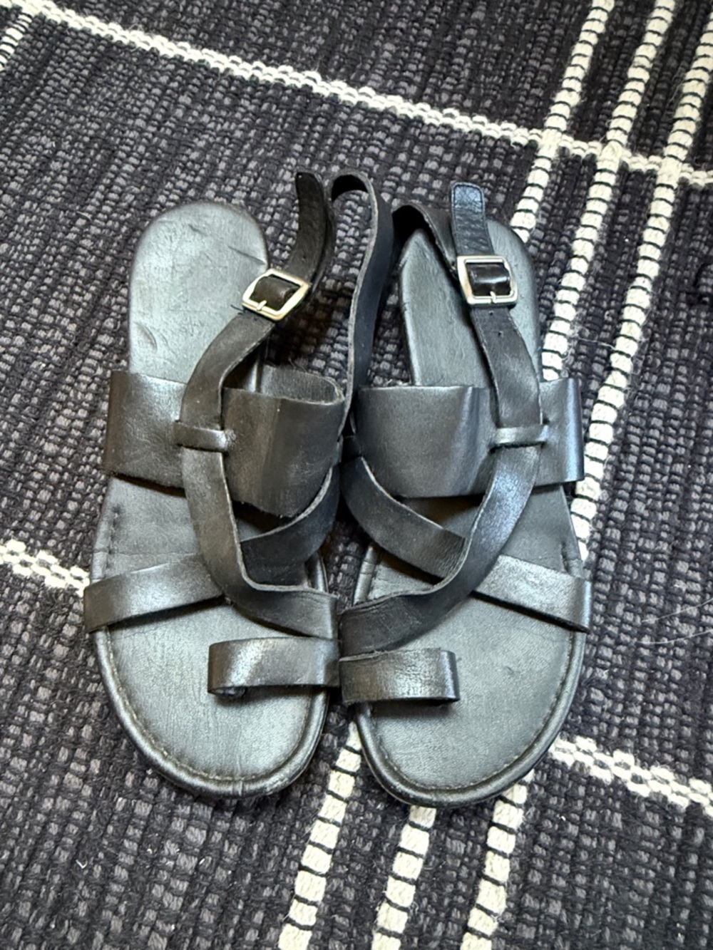 Franco Sarto Black Leather Strappy Slingback Sandals